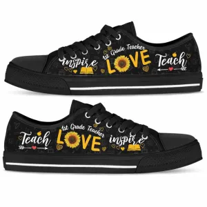 1St Grade Teacher Sunflower Teach Love Inspire Low Top Shoes, Teacher Shoes, Low Top Sneakers