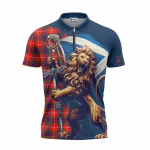 Abernethy Tartan Family Crest Zipper Polo Shirt with Scottish Majestic Lion