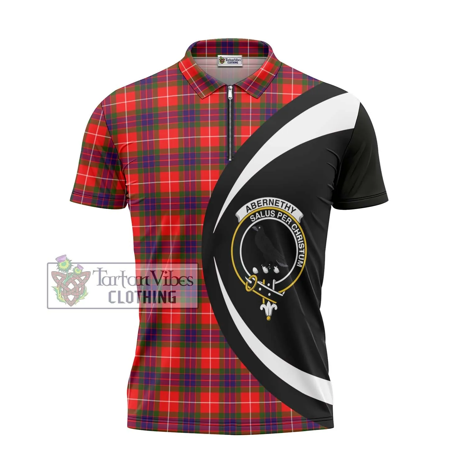 Abernethy Tartan Zipper Polo Shirt with Family Crest Circle Style