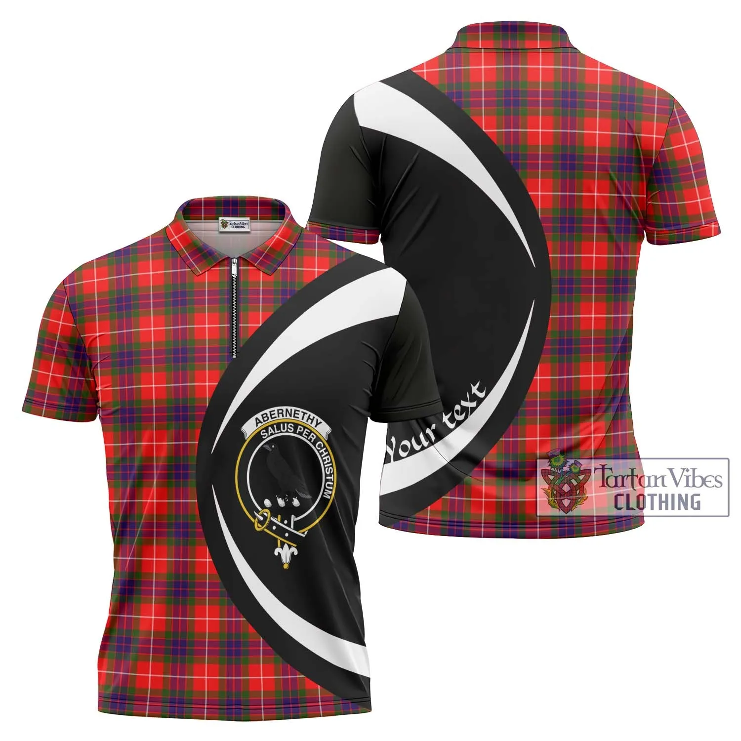 Abernethy Tartan Zipper Polo Shirt with Family Crest Circle Style