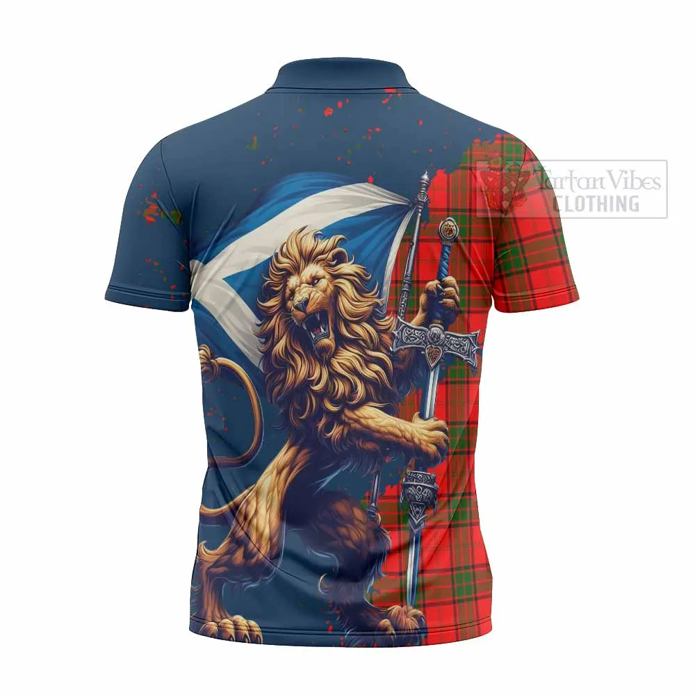 Adair Tartan Family Crest Zipper Polo Shirt with Scottish Majestic Lion