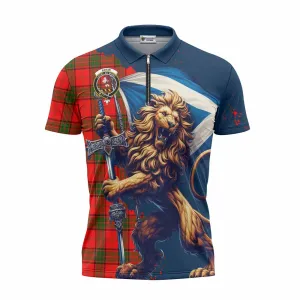 Adair Tartan Family Crest Zipper Polo Shirt with Scottish Majestic Lion