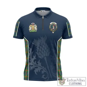 Aiton Tartan Zipper Polo Shirt with Family Crest and Scottish Thistle Vibes Sport Style