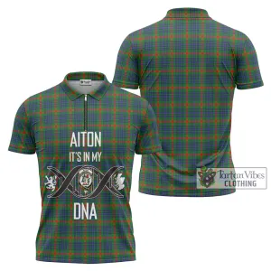 Aiton Tartan Zipper Polo Shirt with Family Crest DNA In Me Style