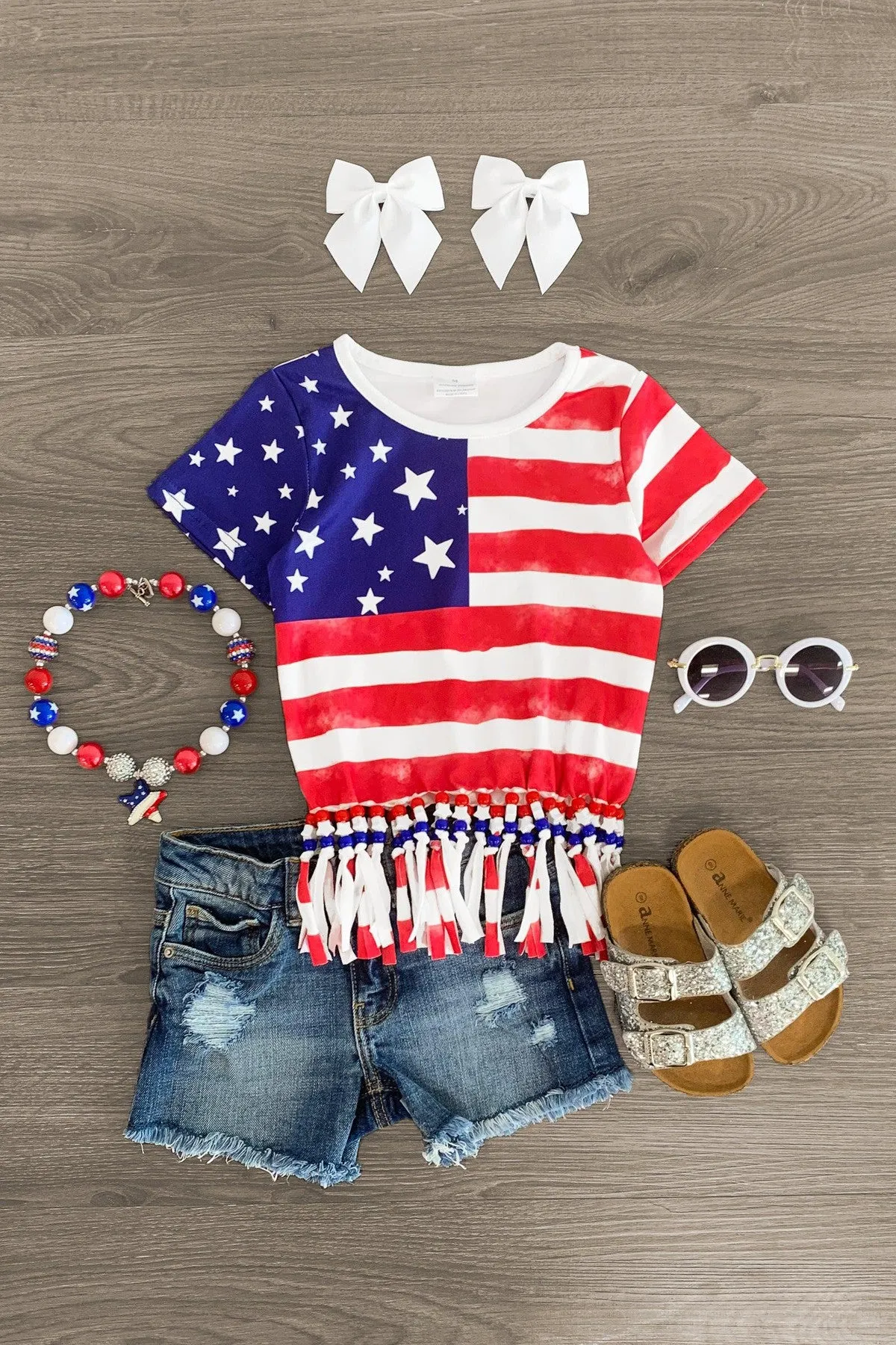 American Flag Beaded Fringe Top