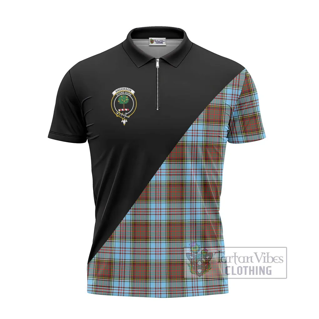 Anderson Ancient Tartan Zipper Polo Shirt with Family Crest and Military Logo Style