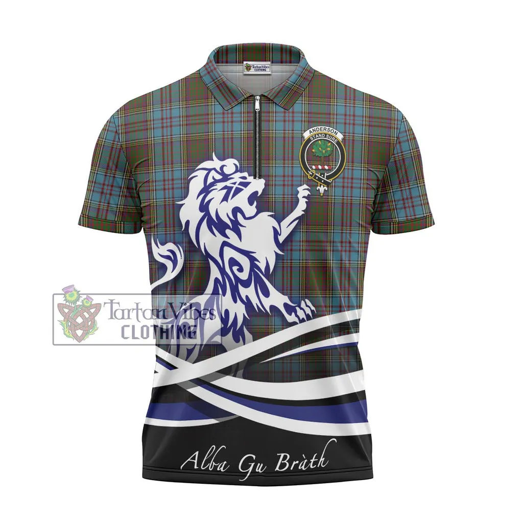 Anderson Tartan Zipper Polo Shirt with Alba Gu Brath Regal Lion Emblem