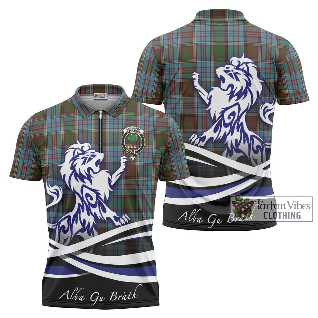 Anderson Tartan Zipper Polo Shirt with Alba Gu Brath Regal Lion Emblem