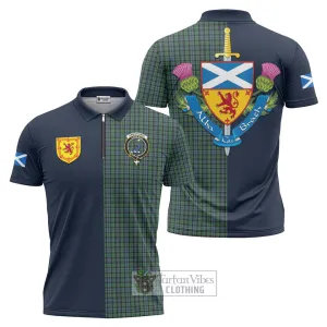 Arbuthnot Tartan Zipper Polo Shirt Alba with Scottish Lion Royal Arm Half Style