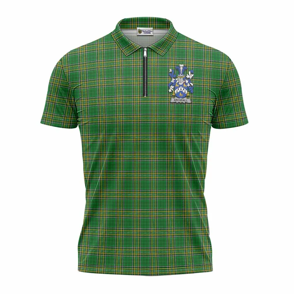 Archdall Irish Clan Tartan Zipper Polo Shirt with Coat of Arms