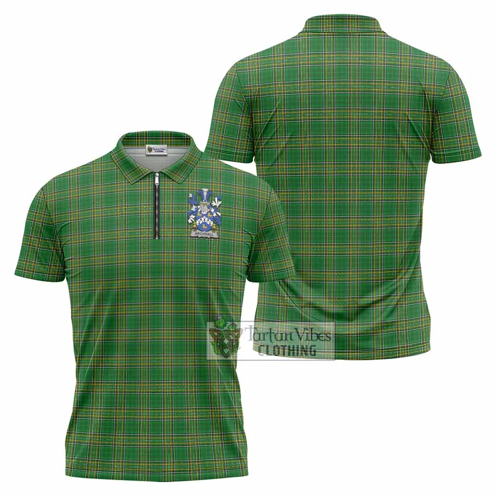 Archdall Irish Clan Tartan Zipper Polo Shirt with Coat of Arms