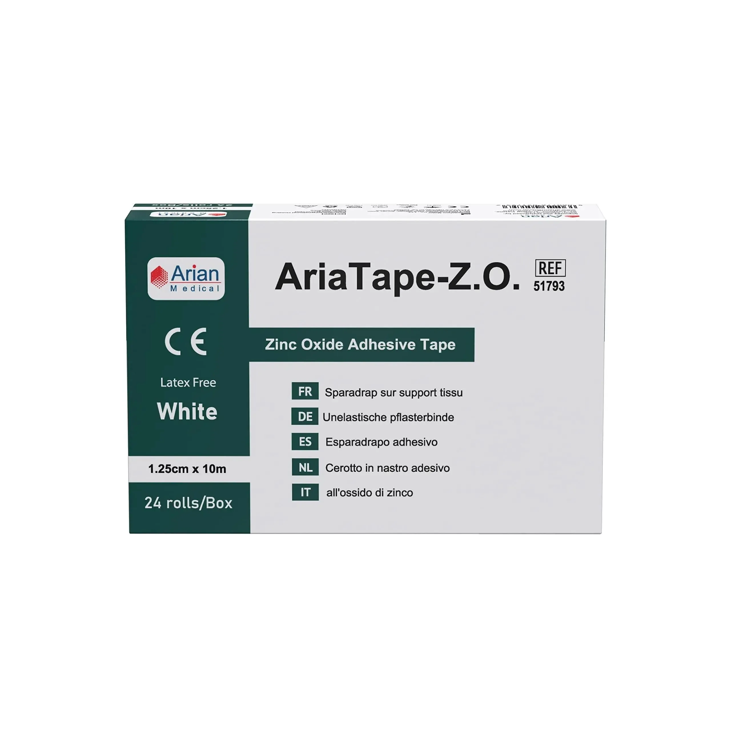 AriaTape Zinc Oxide Tape- 1.25cm X 10m Tape - 12 Rolls