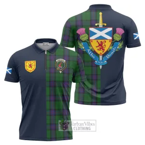 Armstrong Tartan Zipper Polo Shirt Alba with Scottish Lion Royal Arm Half Style