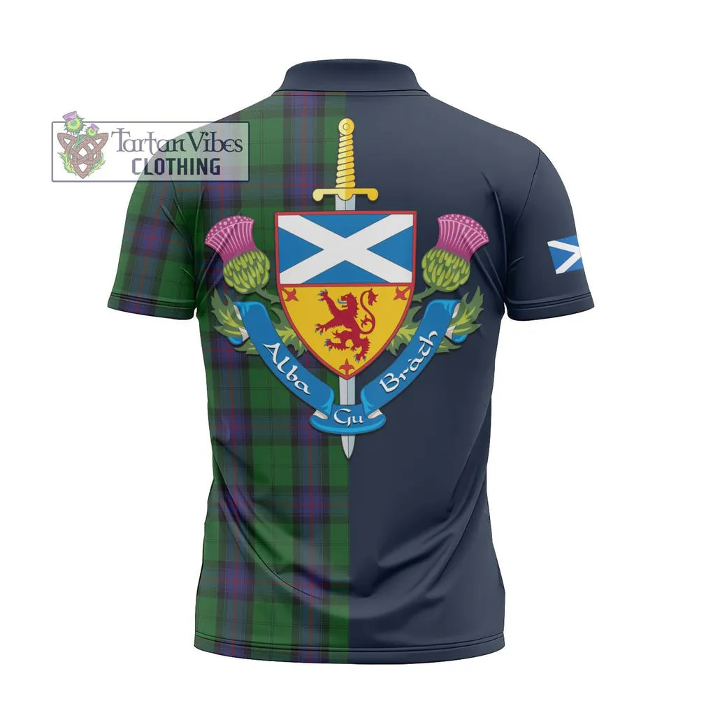 Armstrong Tartan Zipper Polo Shirt Alba with Scottish Lion Royal Arm Half Style