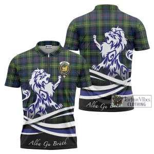 Bailey Modern Tartan Zipper Polo Shirt with Alba Gu Brath Regal Lion Emblem