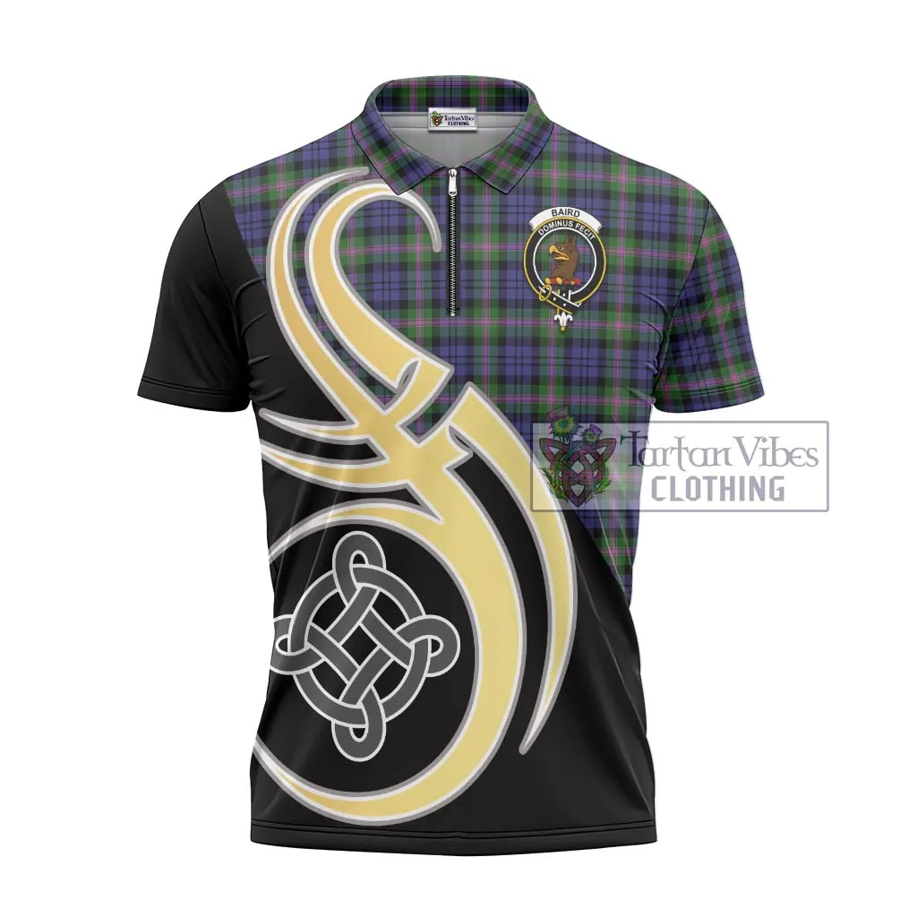 Baird Modern Tartan Zipper Polo Shirt with Family Crest and Celtic Symbol Style