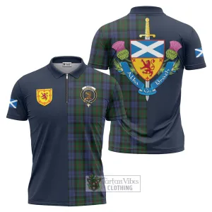 Baird Tartan Zipper Polo Shirt Alba with Scottish Lion Royal Arm Half Style