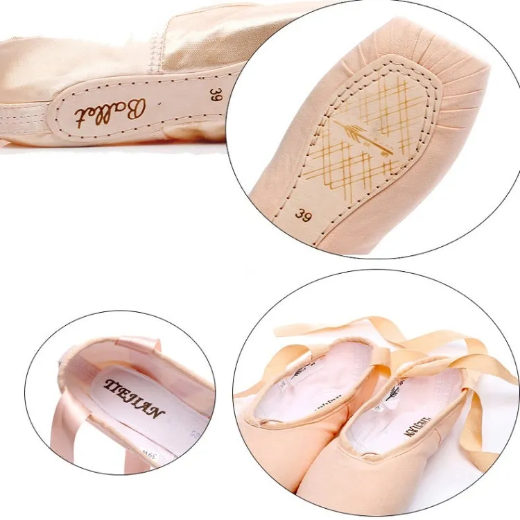 Ballet Lace Pointe Shoes Professional Flat Dance Shoes, Size: 36(Satin Nude)