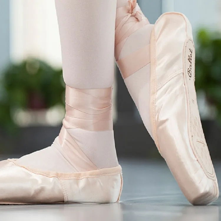 Ballet Lace Pointe Shoes Professional Flat Dance Shoes, Size: 36(Satin Nude)