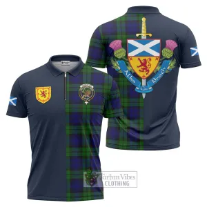 Bannatyne Tartan Zipper Polo Shirt Alba with Scottish Lion Royal Arm Half Style