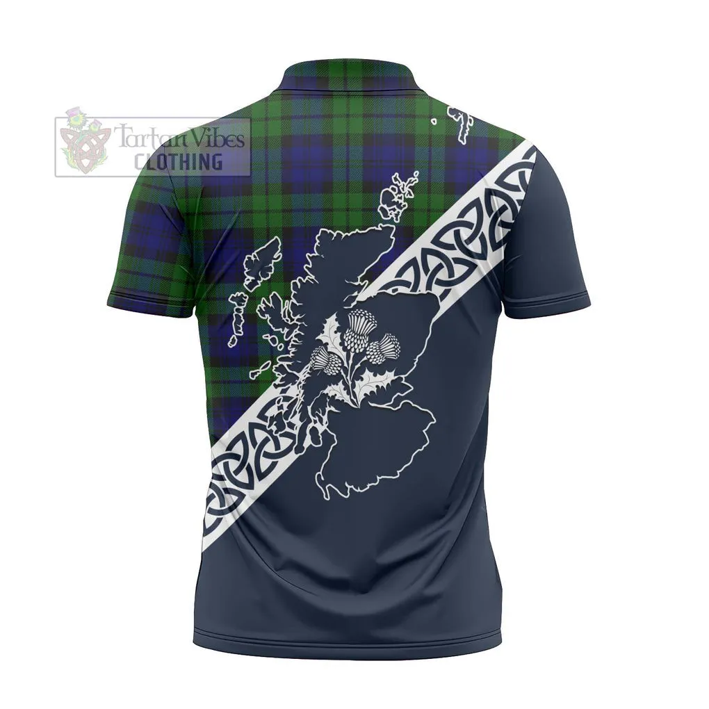 Bannatyne Tartan Zipper Polo Shirt Featuring Thistle and Scotland Map