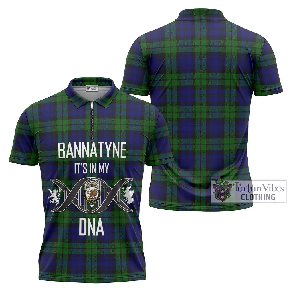 Bannatyne Tartan Zipper Polo Shirt with Family Crest DNA In Me Style