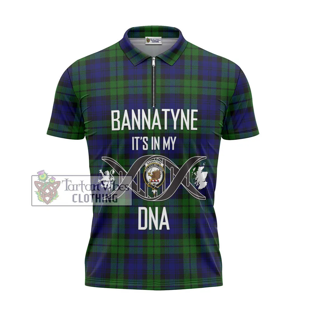 Bannatyne Tartan Zipper Polo Shirt with Family Crest DNA In Me Style