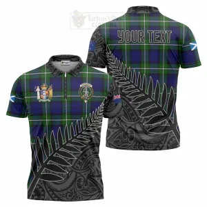 Bannerman Crest Tartan Zipper Polo Shirt with New Zealand Silver Fern Half Style