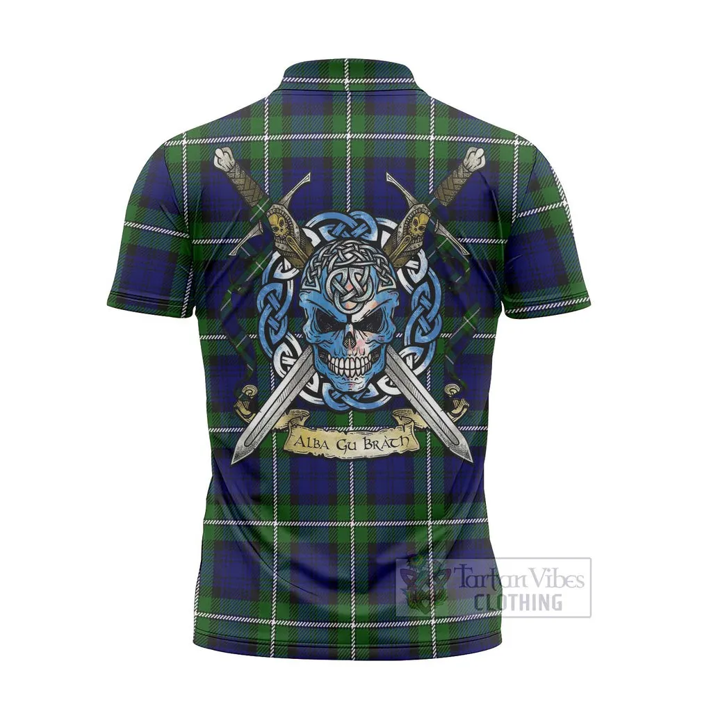 Bannerman Tartan Zipper Polo Shirt with Family Crest Celtic Skull Style