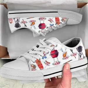 Barbeque Flower Watercolor Low Top Shoes, Low Top Sneaker, Low Top Canvas Shoes