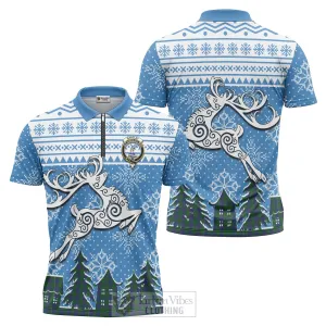 Barclay Clan Christmas Zipper Polo Shirt Celtic Reindeer Style