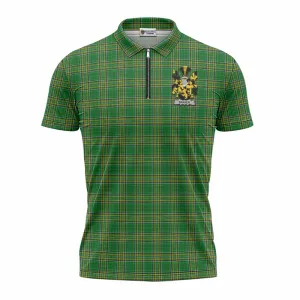 Barker Irish Clan Tartan Zipper Polo Shirt with Coat of Arms