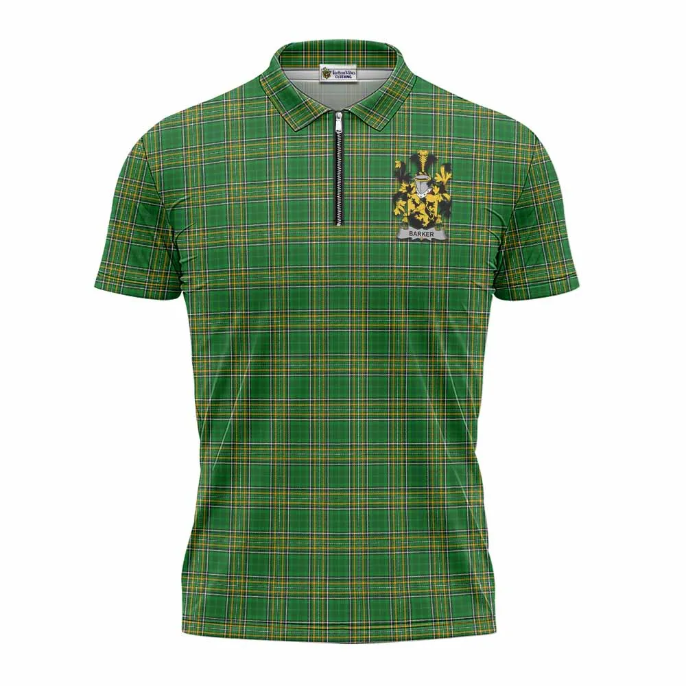 Barker Irish Clan Tartan Zipper Polo Shirt with Coat of Arms