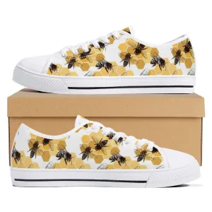 Bee Print Canvas Sneakers, Bee Shoes, Low Top Shoes For Bee Lover Gift, Animal Print Canvas Shoes, Print On Canvas Shoes