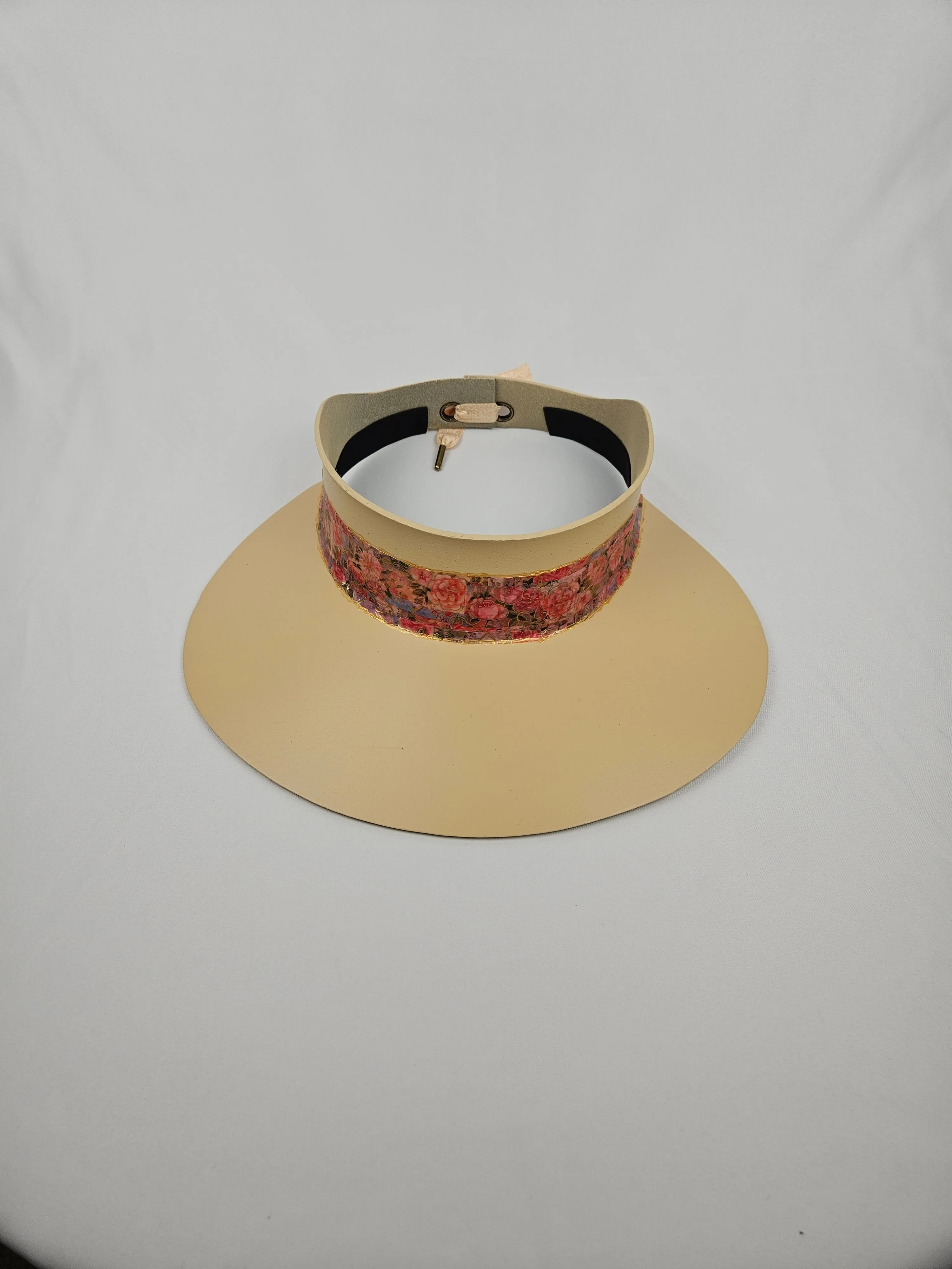 Beige "LadyEVA" Visor Hat with Pink and Red Floral Band