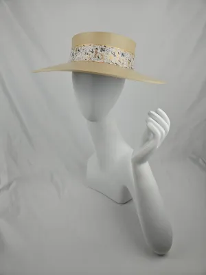 Beige "LadyEVA" Visor Hat with White and Gold Floral Band