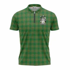 Bellingham Irish Clan Tartan Zipper Polo Shirt with Coat of Arms