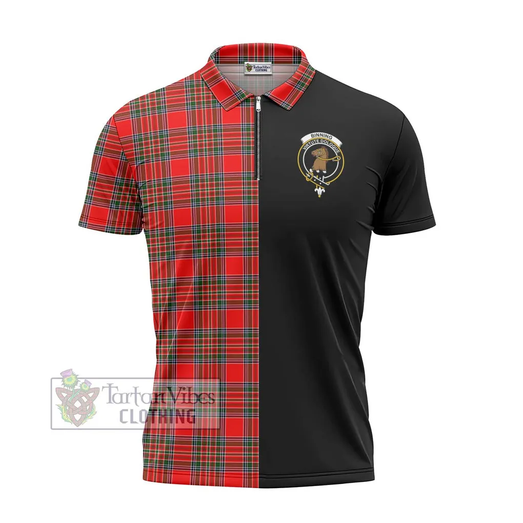 Binning Tartan Zipper Polo Shirt with Family Crest and Half Of Me Style