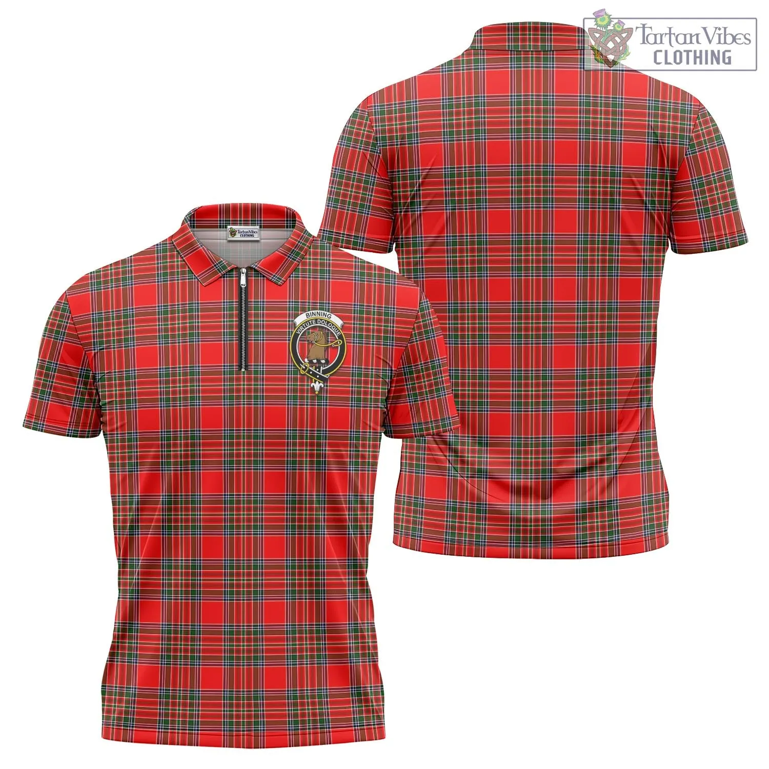 Binning Tartan Zipper Polo Shirt with Family Crest