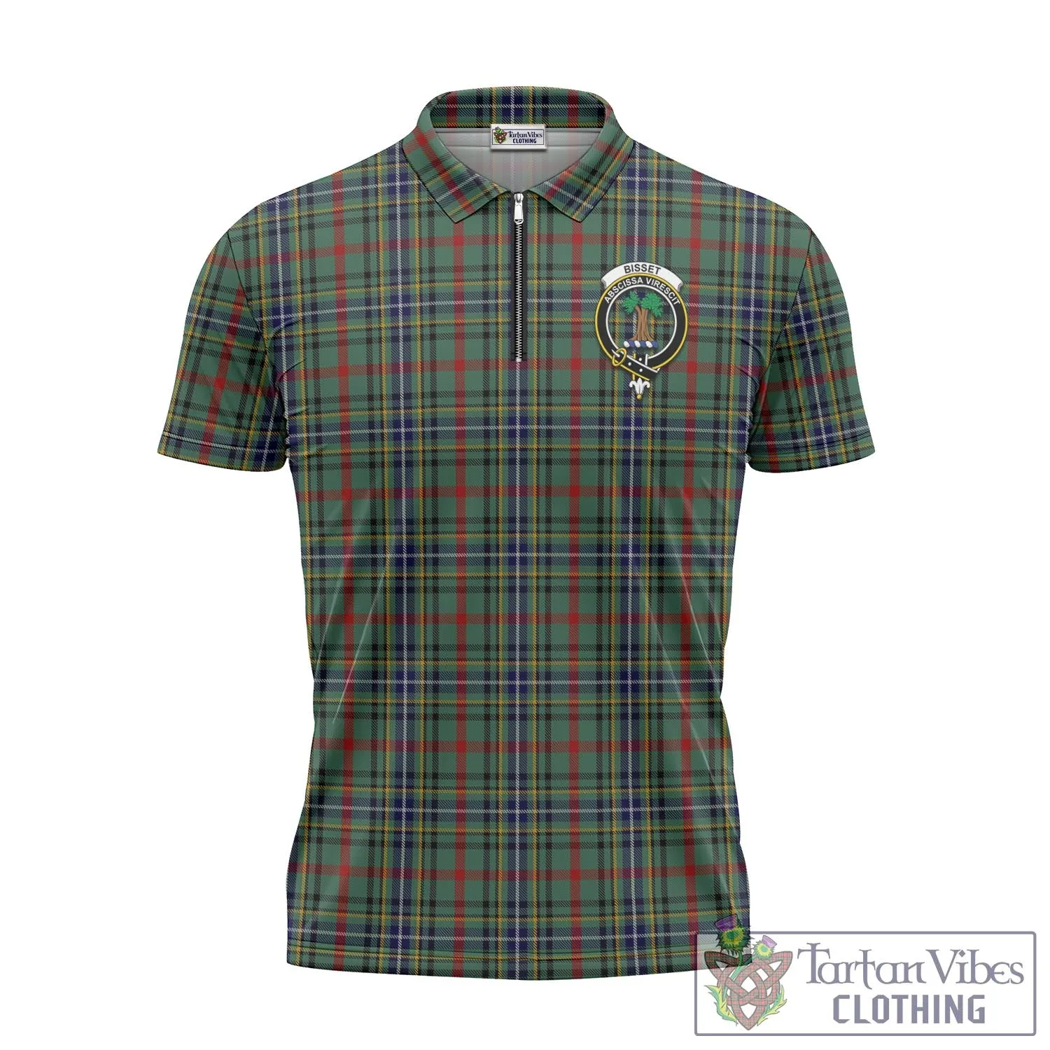 Bisset Tartan Zipper Polo Shirt with Family Crest