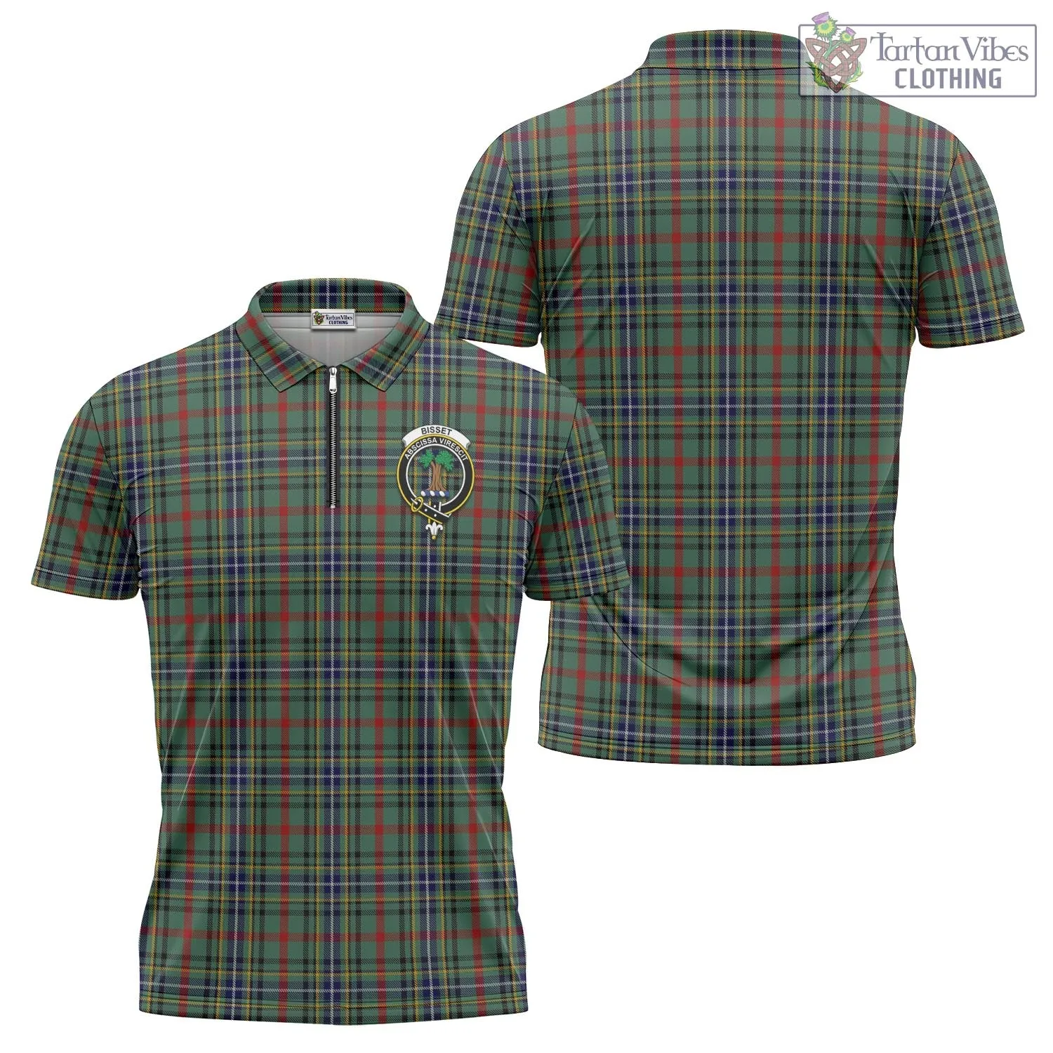 Bisset Tartan Zipper Polo Shirt with Family Crest