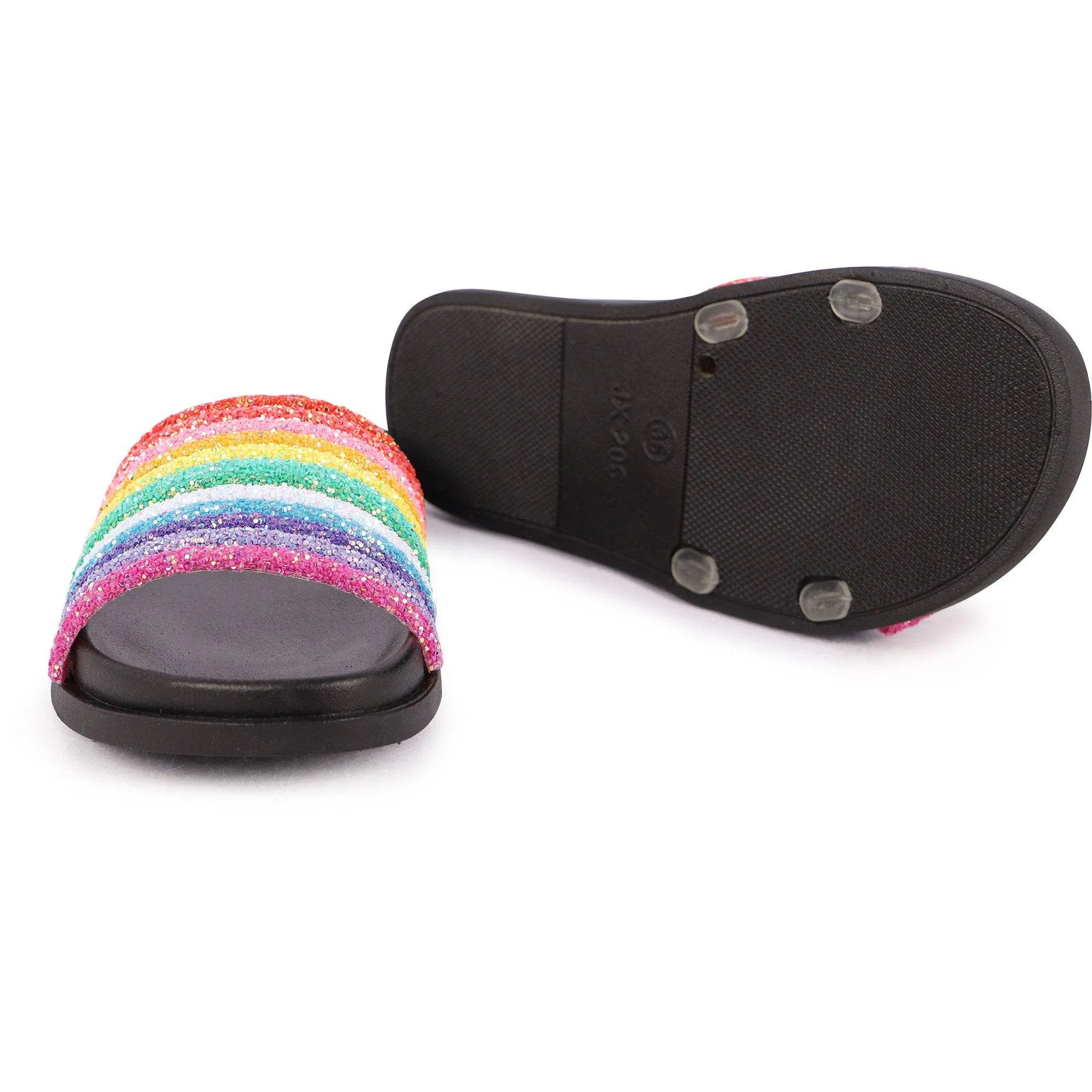 Black Glitter Rainbow Slides