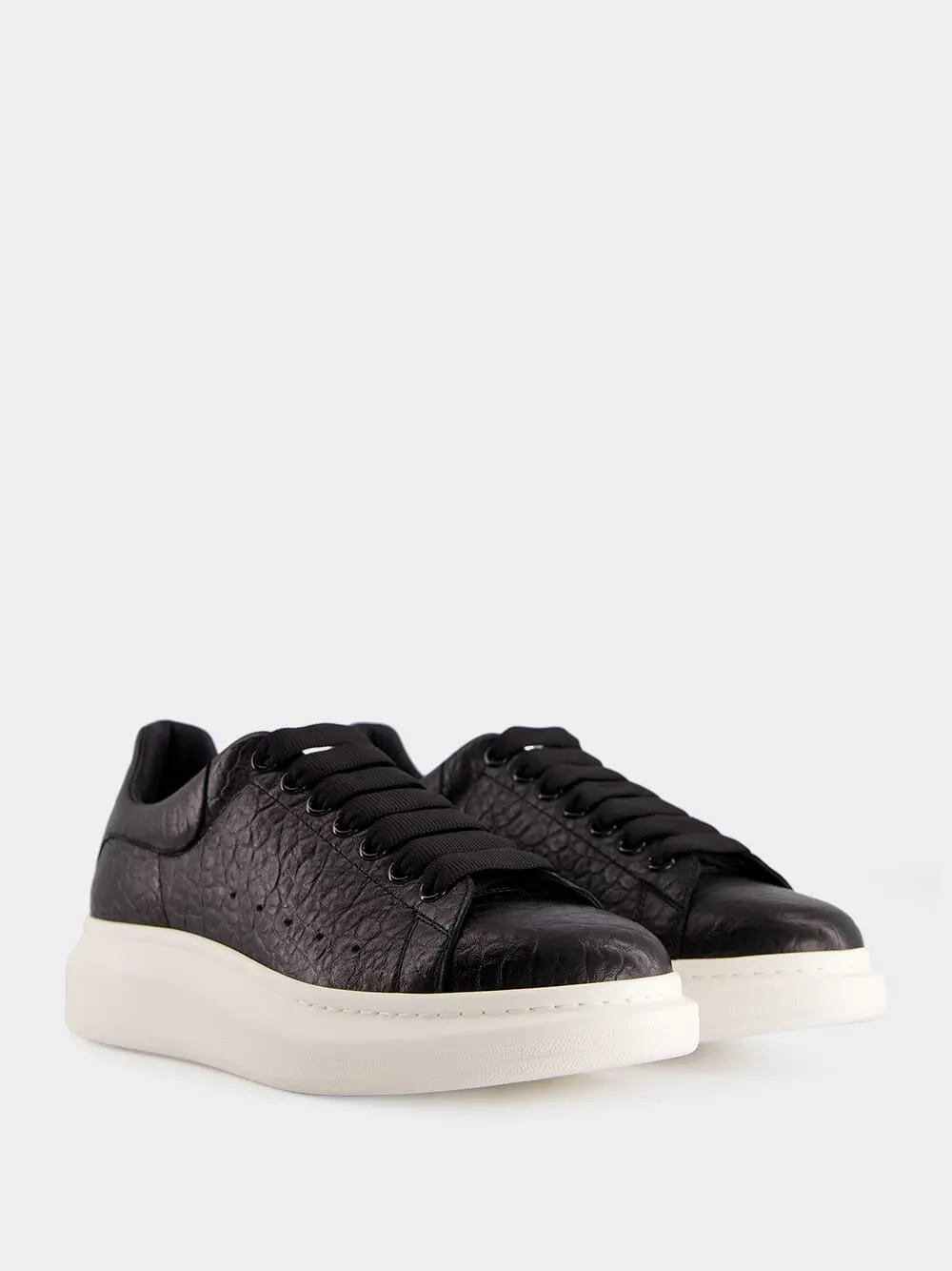 Black Grainy Leather Oversized Sneakers