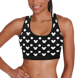 Black With White Mickey Polka Dots Women's Sports Bra