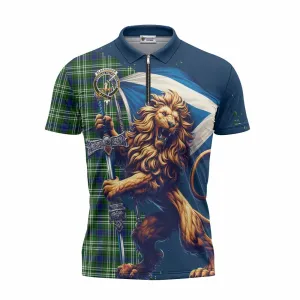 Blackadder Tartan Family Crest Zipper Polo Shirt with Scottish Majestic Lion