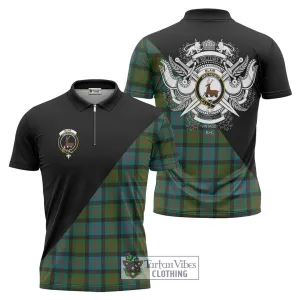 Blair Ancient Tartan Zipper Polo Shirt with Family Crest and Military Logo Style