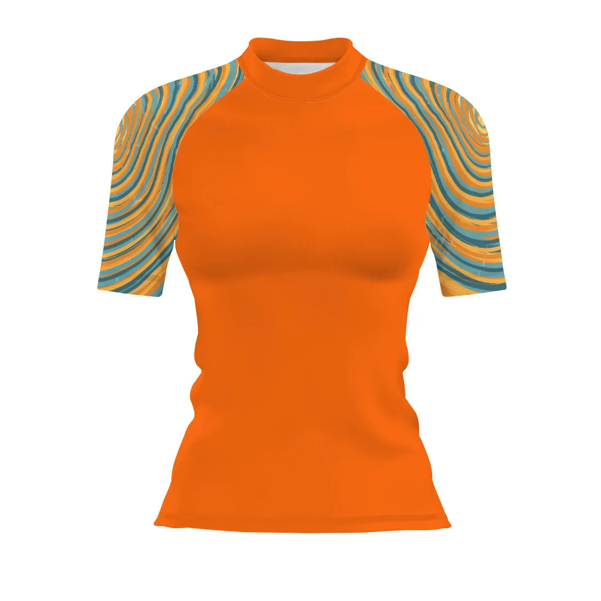 Blue and Yellow Sunset - Women's Surf UPF50  Short Sleeve Rash Guard