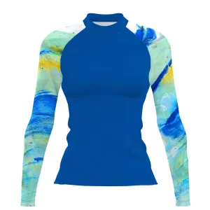 Blue Brush Strokes - Women's Surf UPF50  Long Sleeve Rash Guard