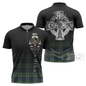 Blyth Tartan Zipper Polo Shirt Featuring Alba Gu Brath Family Crest Celtic Inspired