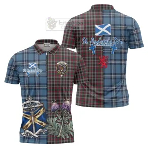 Borthwick Tartan Zipper Polo Shirt Happy St. Andrew's Day Half Tartan Style